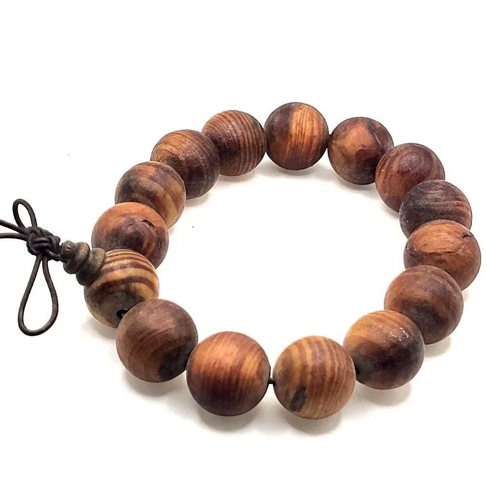 Cedar Wood Tibetan Mala Bracelet 7in Chunky Hippie Bohemian